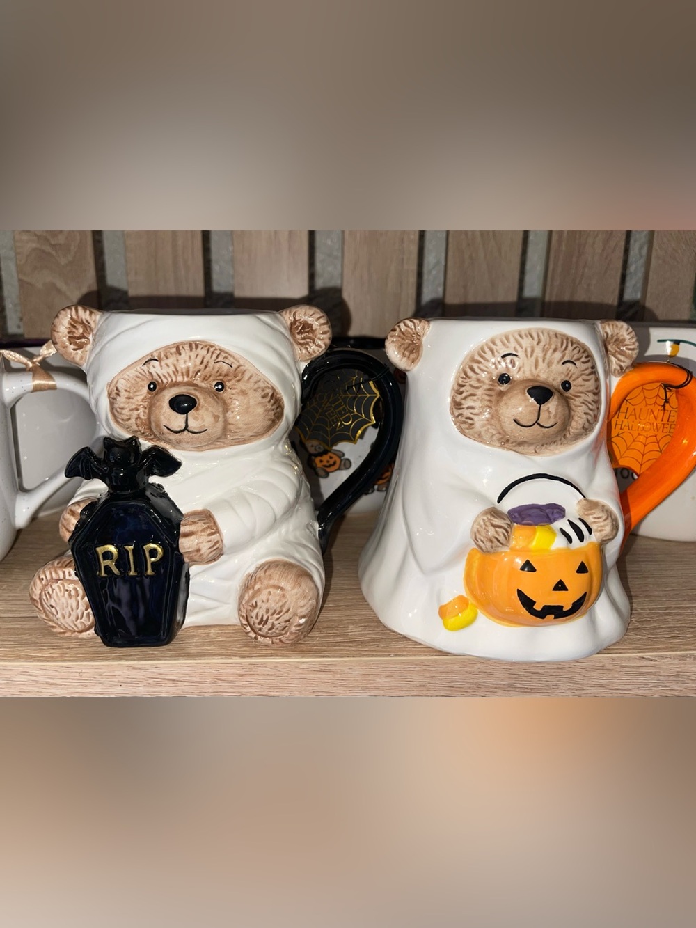 Halloween Bear Ceramic Mug - White Bear with Black Handle